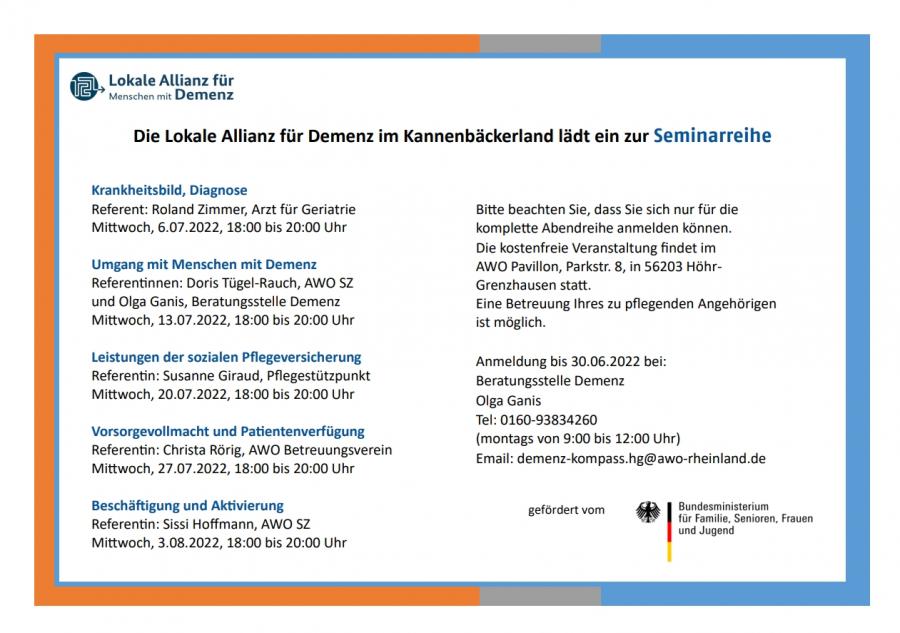 Die Lokale Allianz für Demenz im Kannenbäckerland lädt ein zur Seminarreihe 